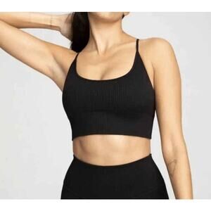 Good American Seamless Ribbed Strappy Bra Black S/M NWOT